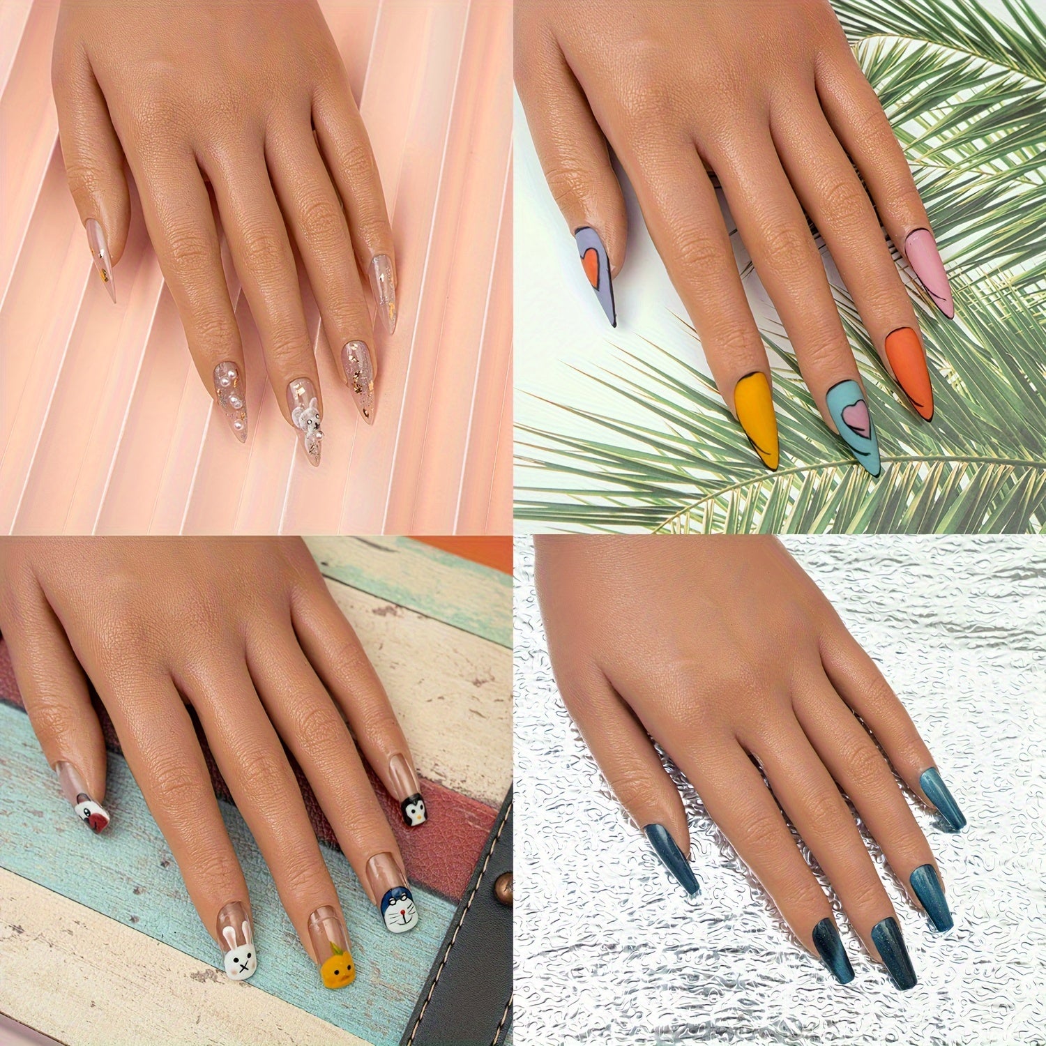 Nail Silicone Practice Hand For Acrylic Nails Training Fake Hand Nail Art Practice Tools Hand Tattooed Nail Jewelry Showcase Supplies Manicure Beginners